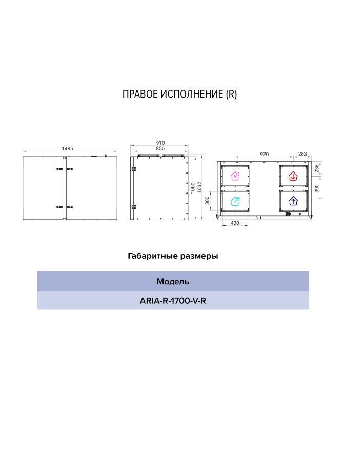 Установка приточно-вытяжная ARIA 1700 м3/ч вертикальная с роторным рекуператором прав. ERA PRO